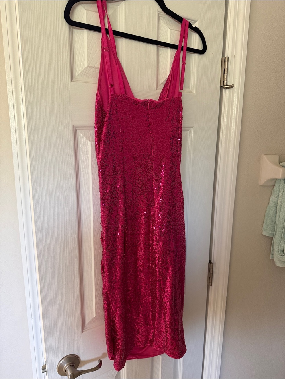 Grace Karin Hot Pink Sequin Wrap Midi Dress - Picture 2 of 3